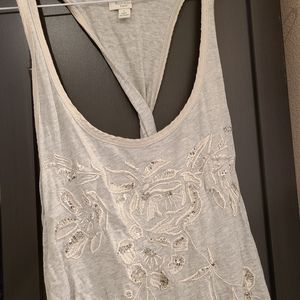 Gilly Hicks Tunic, Color: Light Grey with embroidered flowers and beads, Size L